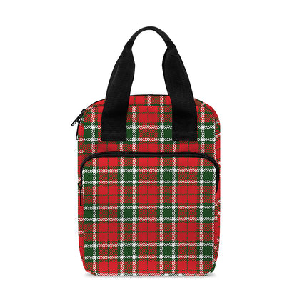 Red Green And White Tartan Pattern Print Bible Tote Bag
