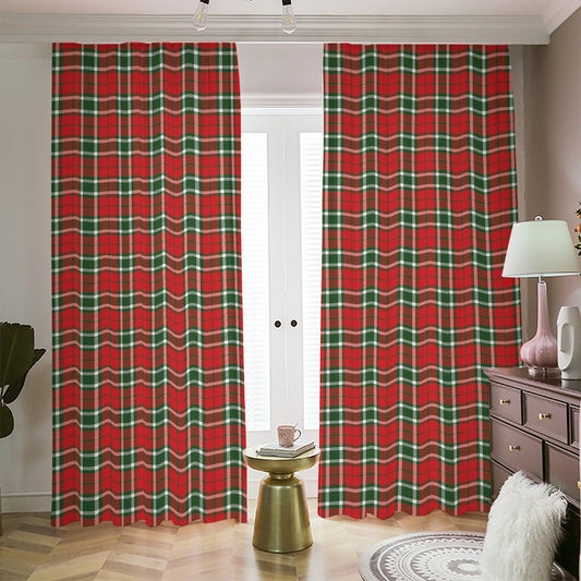 Red Green And White Tartan Pattern Print Blackout Pencil Pleat Curtains