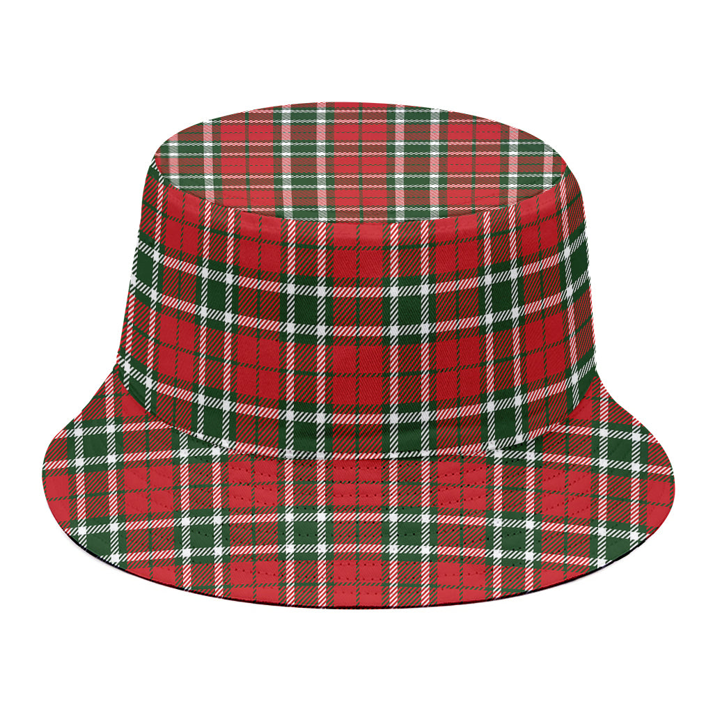 Red Green And White Tartan Pattern Print Bucket Hat