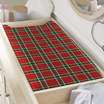 Red Green And White Tartan Pattern Print Changing Pad Cover