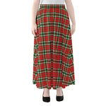 Red Green And White Tartan Pattern Print Chiffon Maxi Skirt