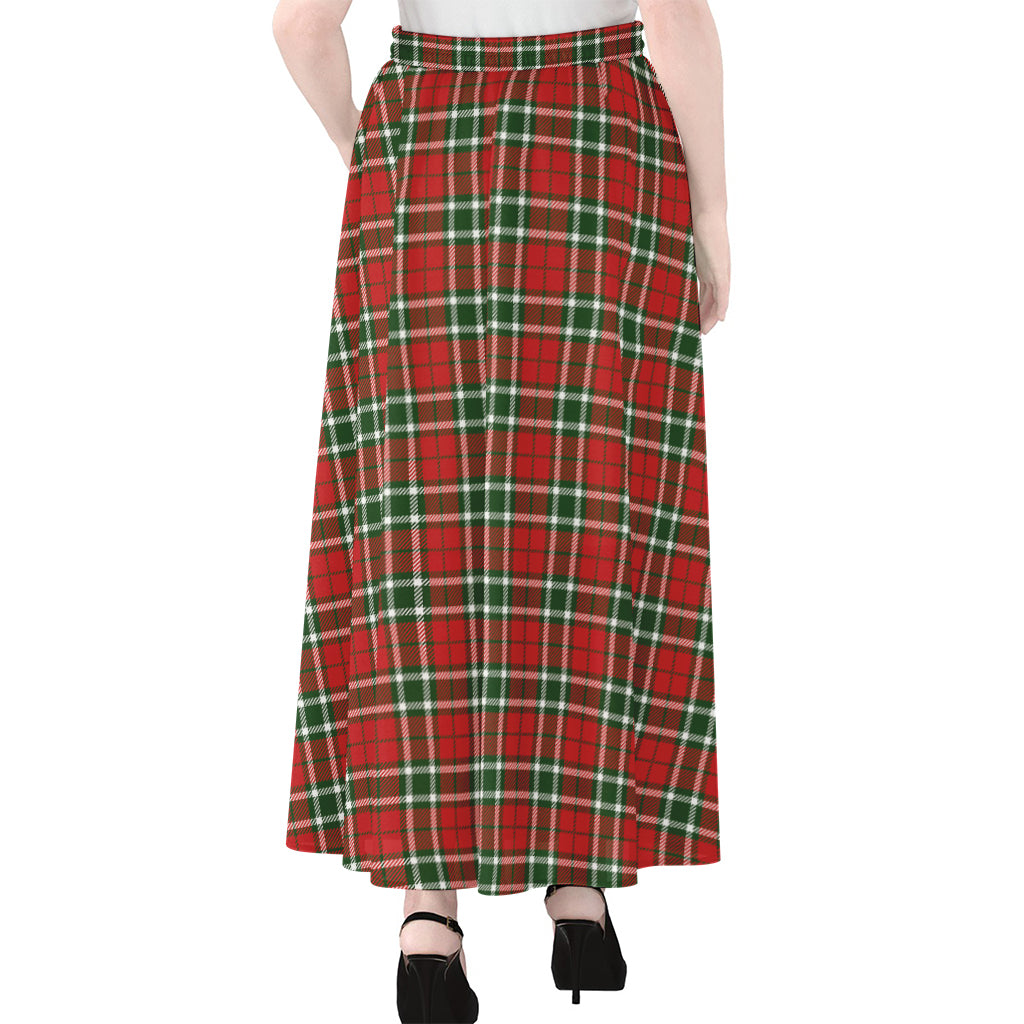 Red Green And White Tartan Pattern Print Chiffon Maxi Skirt