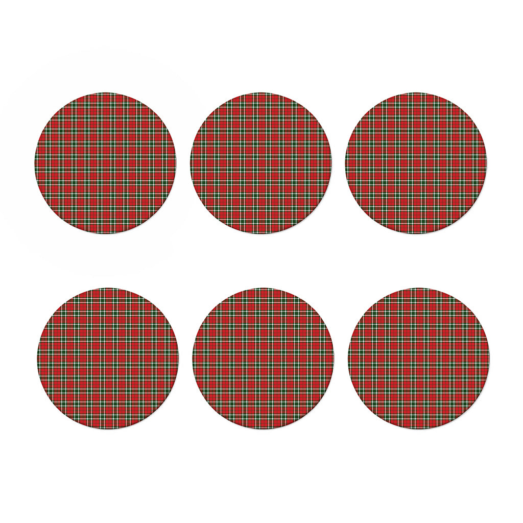 Red Green And White Tartan Pattern Print Coaster Set