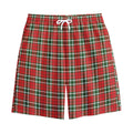 Red Green And White Tartan Pattern Print Cotton Shorts