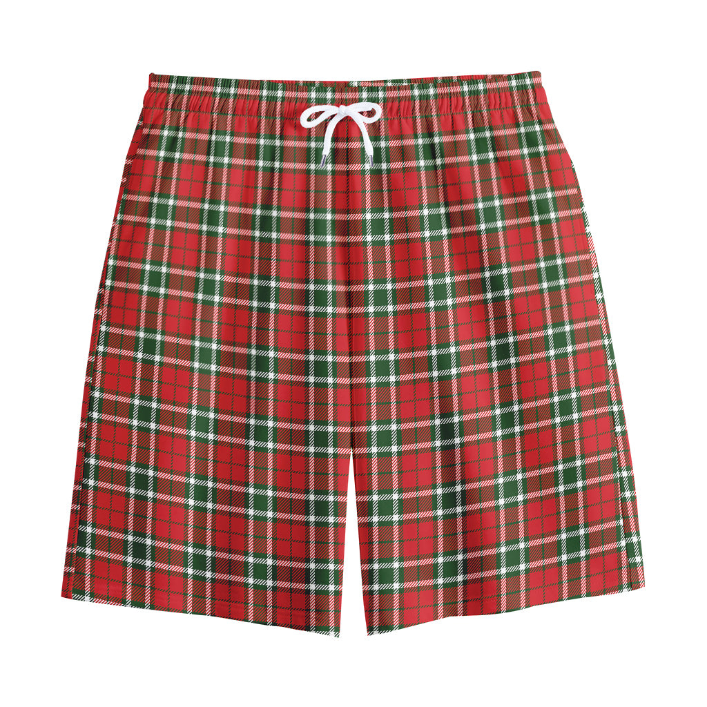 Red Green And White Tartan Pattern Print Cotton Shorts
