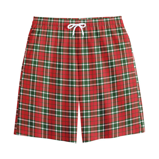 Red Green And White Tartan Pattern Print Cotton Shorts
