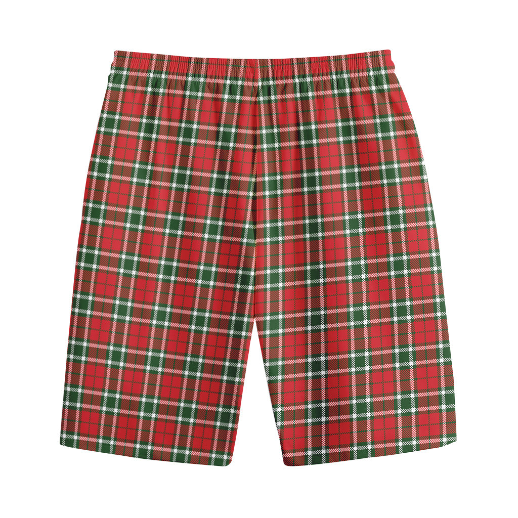 Red Green And White Tartan Pattern Print Cotton Shorts