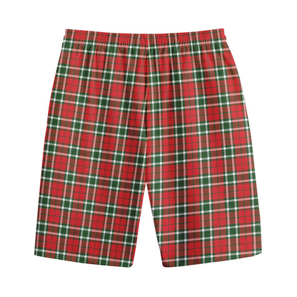 Red Green And White Tartan Pattern Print Cotton Shorts