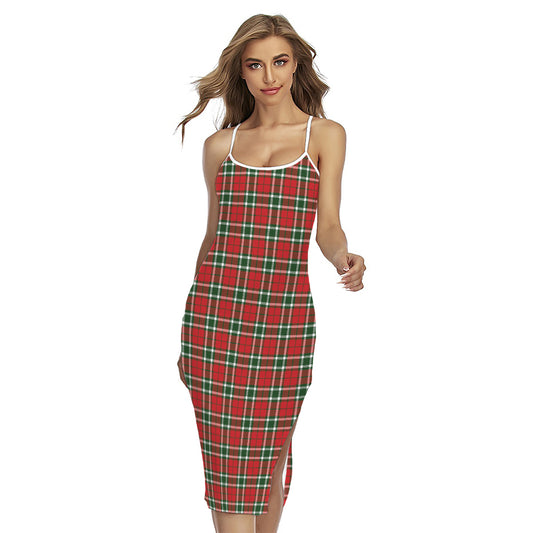 Red Green And White Tartan Pattern Print Cross Back Cami Dress