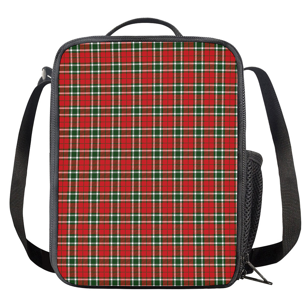 Red Green And White Tartan Pattern Print Crossbody Lunch Bag