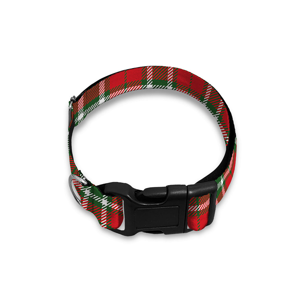 Red Green And White Tartan Pattern Print Dog Collar