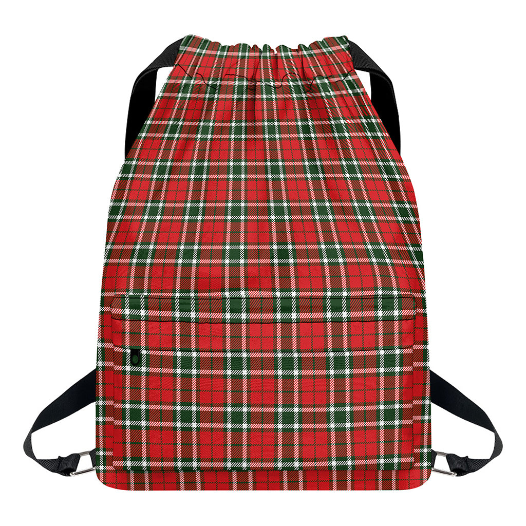 Red Green And White Tartan Pattern Print Drawstring Backpack