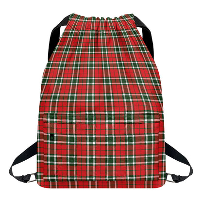 Red Green And White Tartan Pattern Print Drawstring Backpack