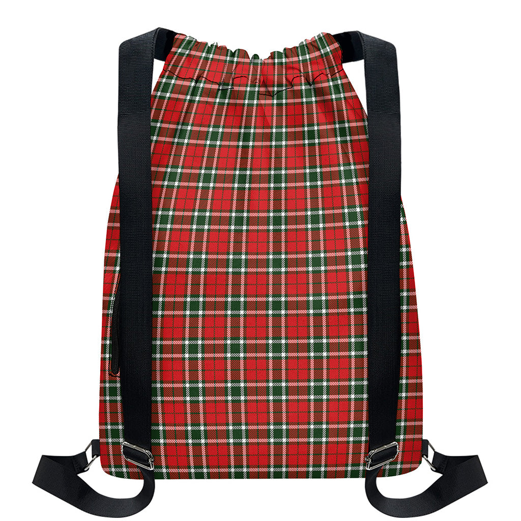 Red Green And White Tartan Pattern Print Drawstring Backpack