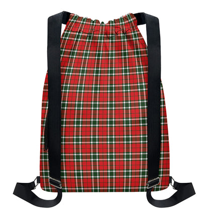 Red Green And White Tartan Pattern Print Drawstring Backpack