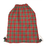 Red Green And White Tartan Pattern Print Drawstring Bag