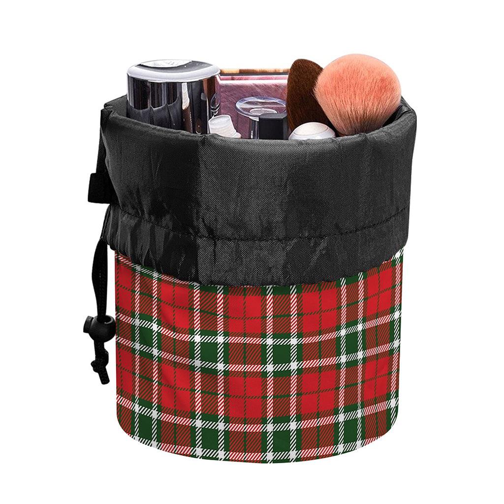 Red Green And White Tartan Pattern Print Drawstring Makeup Bag