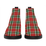 Red Green And White Tartan Pattern Print Flat Ankle Boots