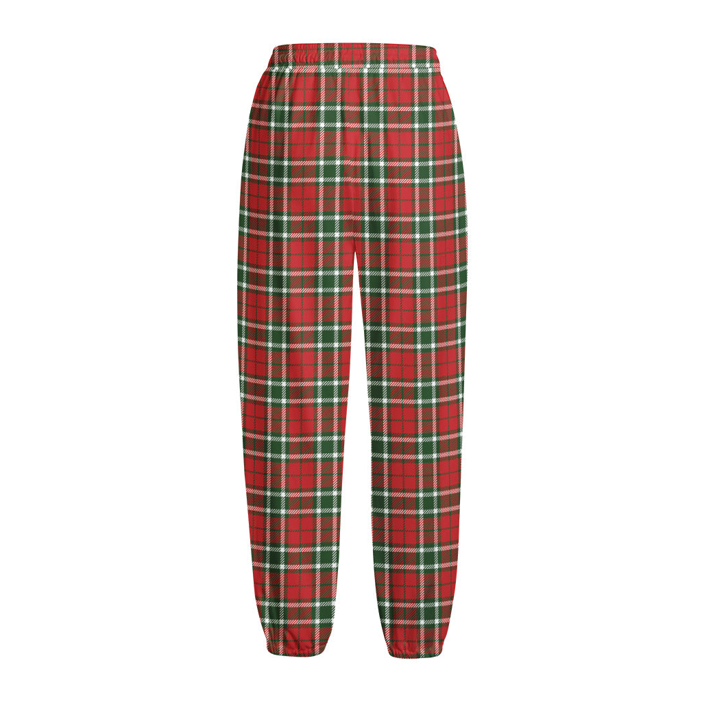 Red Green And White Tartan Pattern Print Fleece Lined Knit Pants