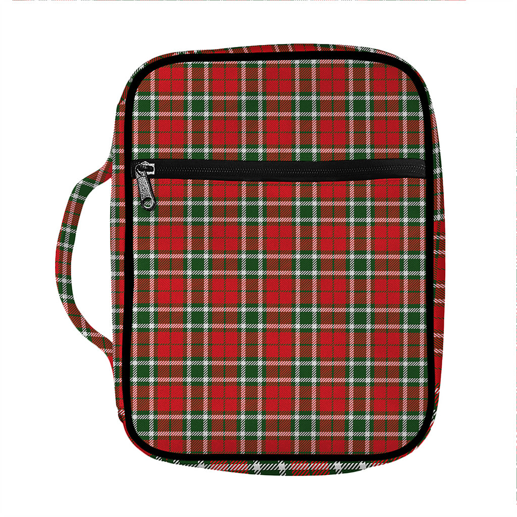 Red Green And White Tartan Pattern Print Front Pocket Bible Bag