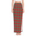Red Green And White Tartan Pattern Print High Slit Maxi Skirt