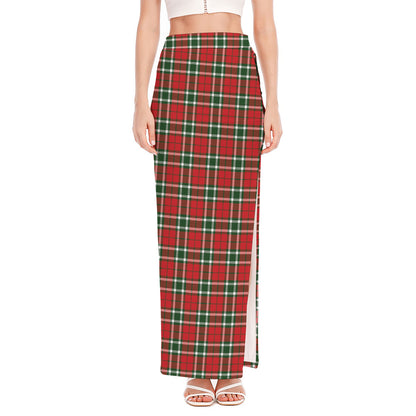 Red Green And White Tartan Pattern Print High Slit Maxi Skirt