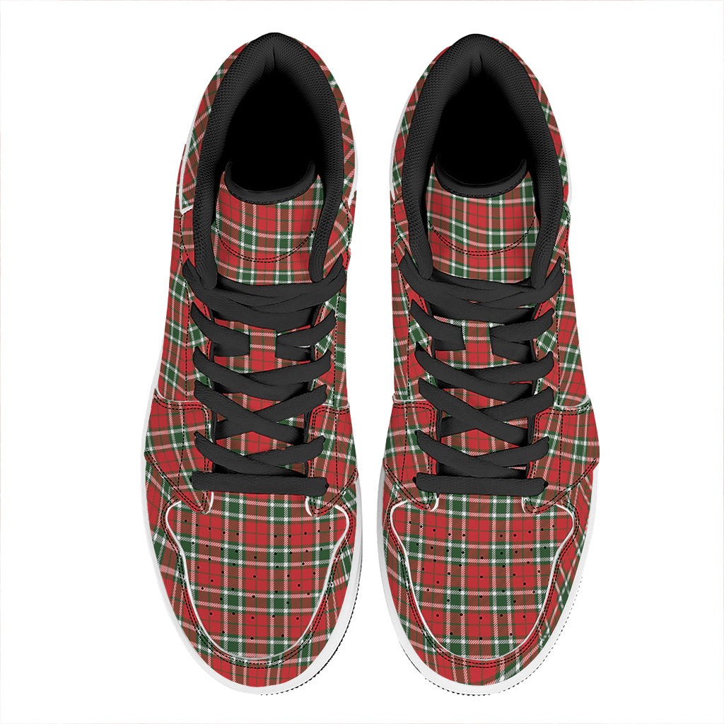 Red Green And White Tartan Pattern Print High Top Leather Sneakers