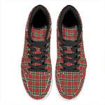 Red Green And White Tartan Pattern Print High Top Leather Sneakers