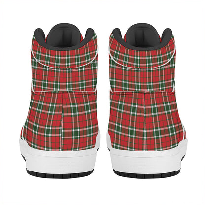 Red Green And White Tartan Pattern Print High Top Leather Sneakers
