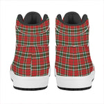 Red Green And White Tartan Pattern Print High Top Leather Sneakers