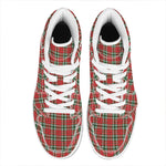 Red Green And White Tartan Pattern Print High Top Leather Sneakers