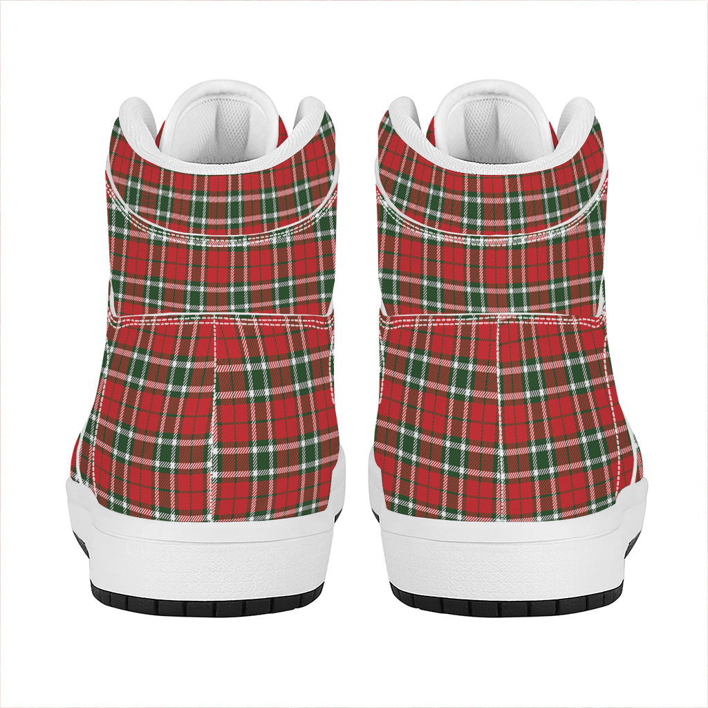 Red Green And White Tartan Pattern Print High Top Leather Sneakers