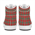 Red Green And White Tartan Pattern Print High Top Leather Sneakers