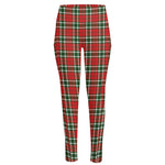 Red Green And White Tartan Pattern Print High-Waisted Pocket Leggings