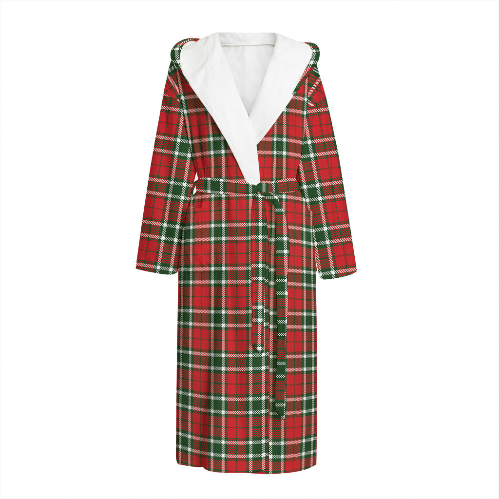 Red Green And White Tartan Pattern Print Hooded Bathrobe