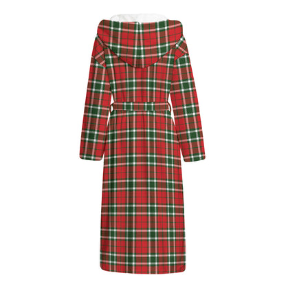 Red Green And White Tartan Pattern Print Hooded Bathrobe