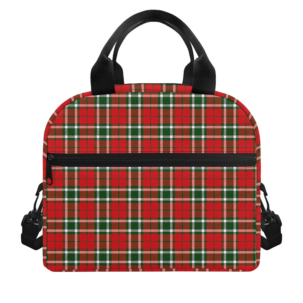 Red Green And White Tartan Pattern Print Insulated Lunch Bag