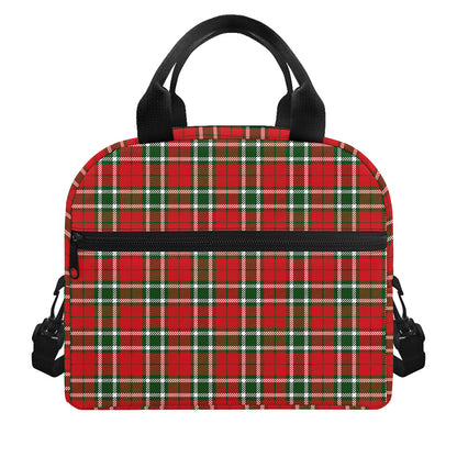Red Green And White Tartan Pattern Print Insulated Lunch Bag