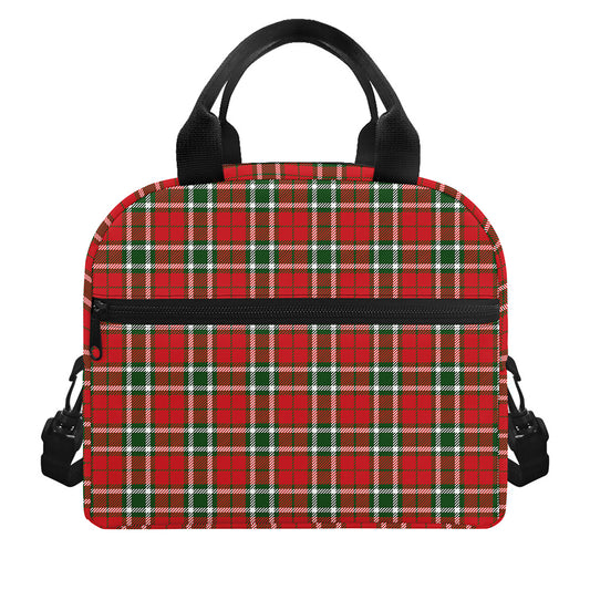 Red Green And White Tartan Pattern Print Insulated Lunch Bag