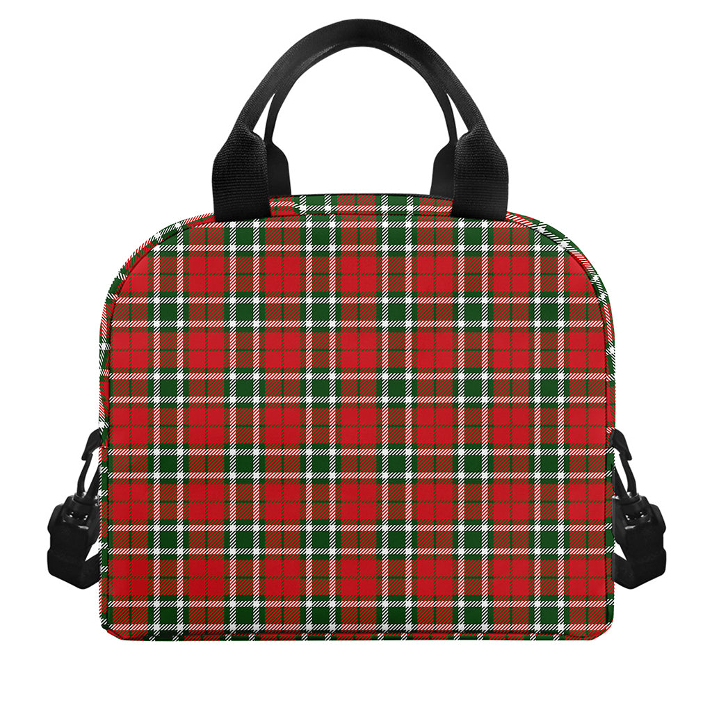 Red Green And White Tartan Pattern Print Insulated Lunch Bag