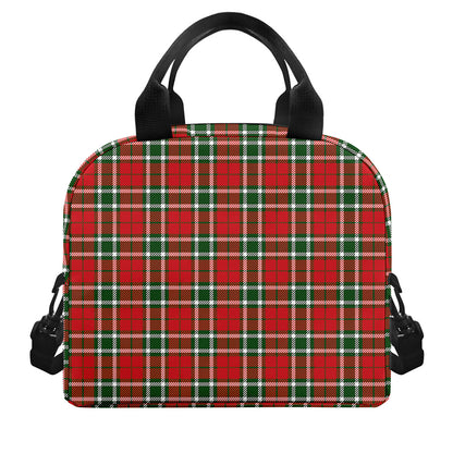 Red Green And White Tartan Pattern Print Insulated Lunch Bag