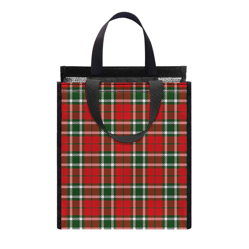 Red Green And White Tartan Pattern Print Insulated Lunch Tote