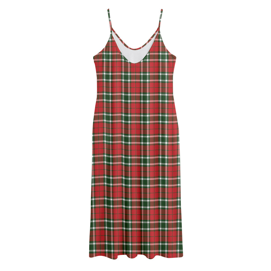 Red Green And White Tartan Pattern Print Jersey Midi Cami Dress