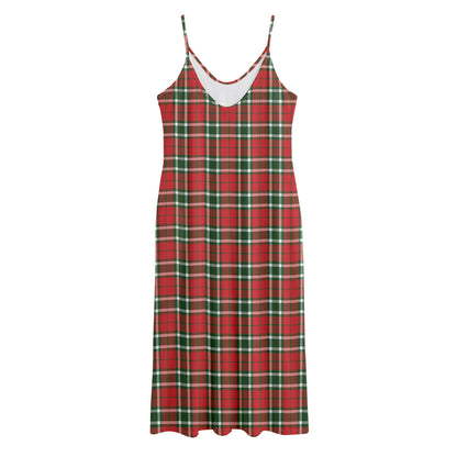 Red Green And White Tartan Pattern Print Jersey Midi Cami Dress