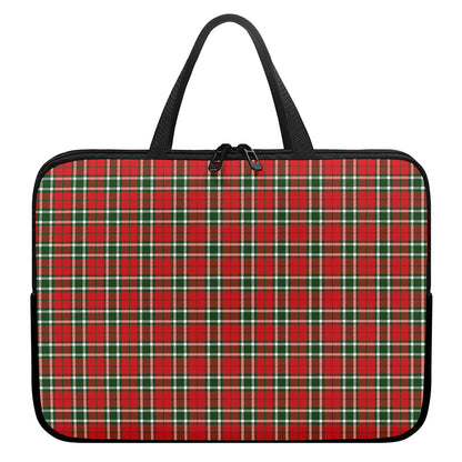 Red Green And White Tartan Pattern Print Laptop Sleeve With Handle