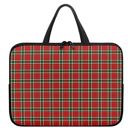 Red Green And White Tartan Pattern Print Laptop Sleeve With Handle