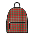 Red Green And White Tartan Pattern Print Leather Backpack