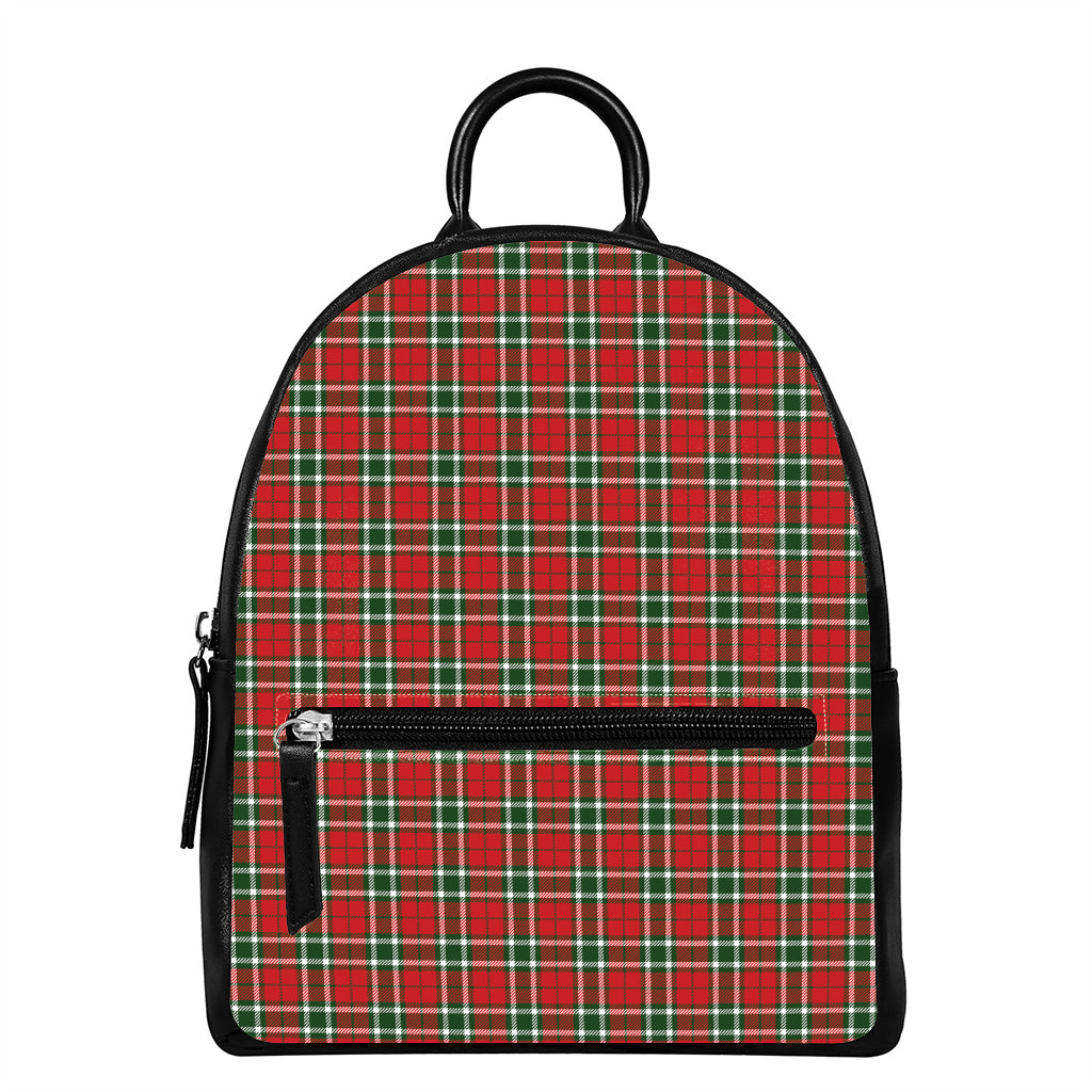 Red Green And White Tartan Pattern Print Leather Backpack