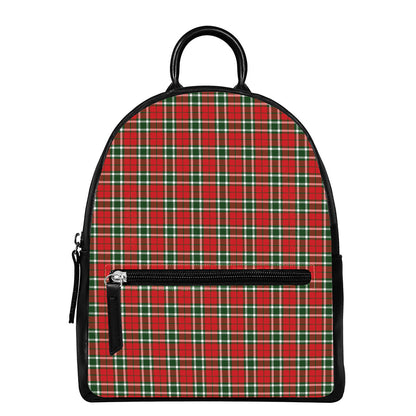 Red Green And White Tartan Pattern Print Leather Backpack
