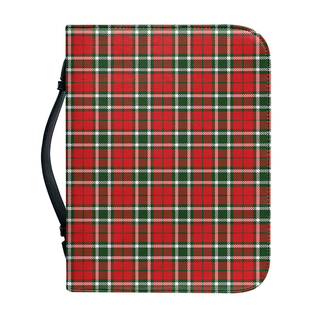 Red Green And White Tartan Pattern Print Leather Bible Cover